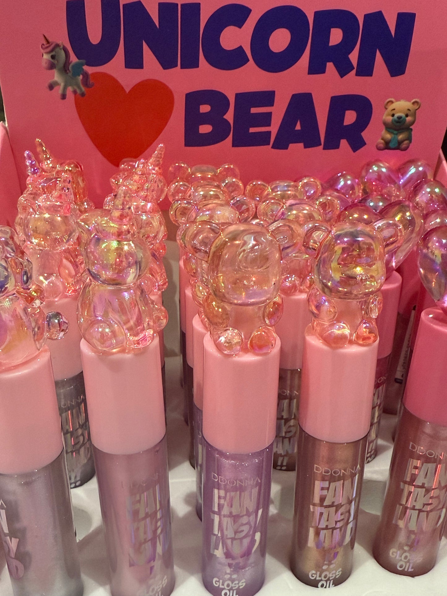 Gloss pailleté irisé cœur licorne ou ours